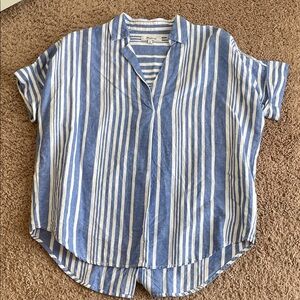 Madewell Striped Linen Blend Blue and Cream Top